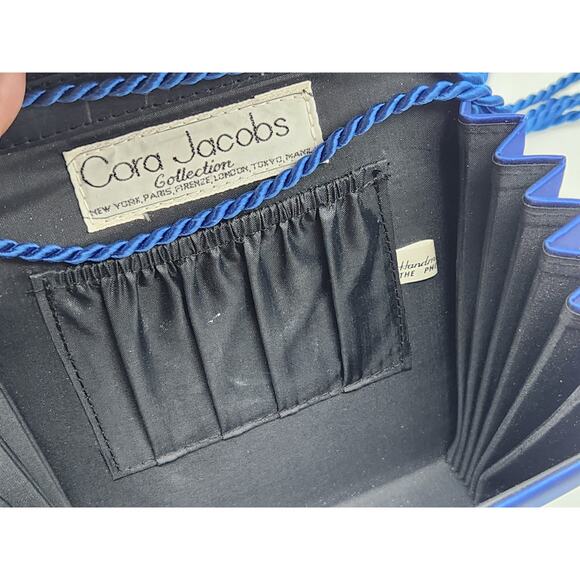 Vintage 1970s Cora Jacobs Electric Blue Satin Bag with Rope Strap - Picture 8 of 14